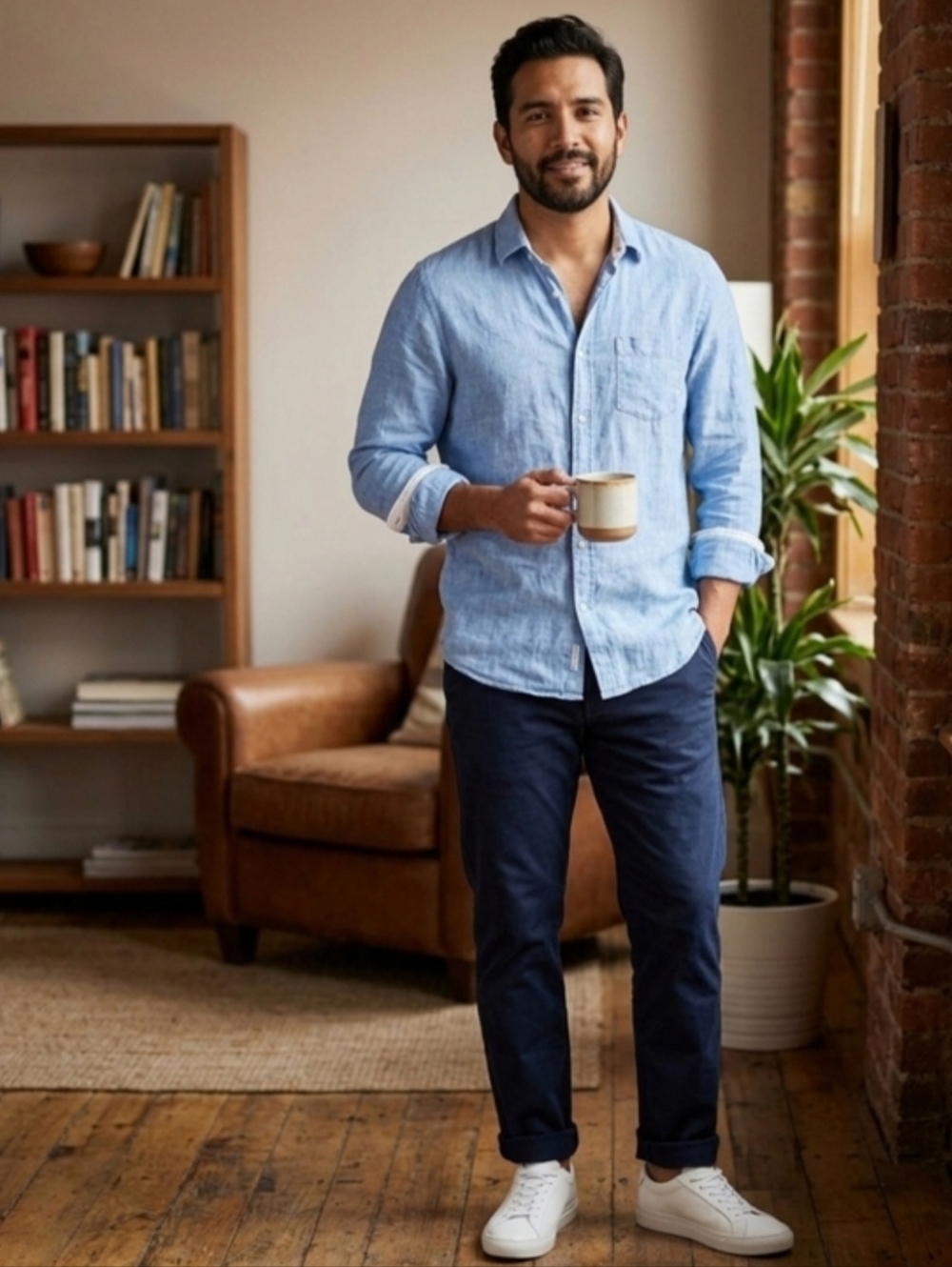 Heritage 100% Linen Long Sleeve Button Up Men’s L Resort Wear